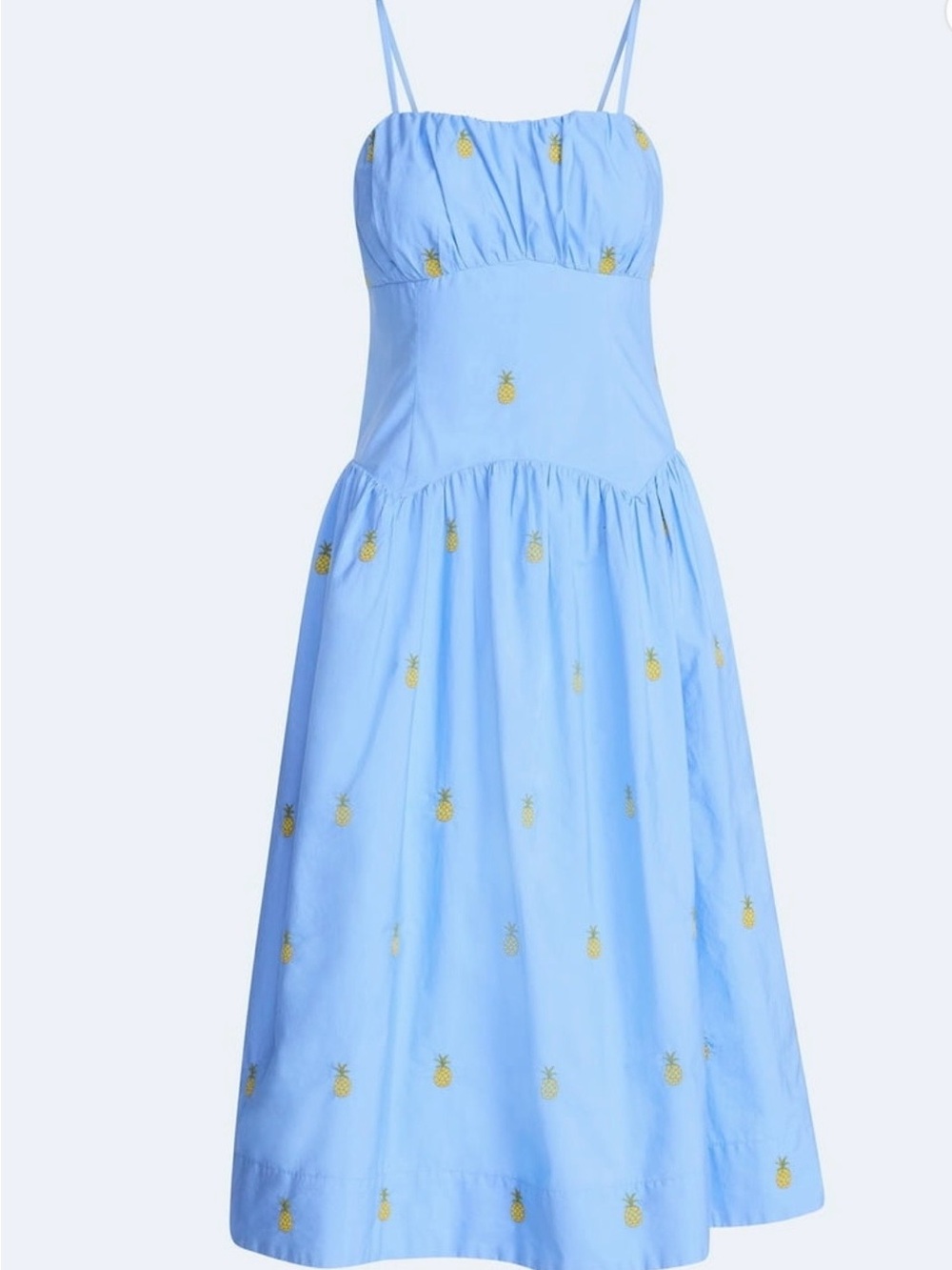 NWT Free Assembly Light Blue Pineapple Embroidered Spaghetti-Strap Sundress